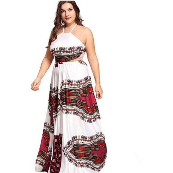 Halter Illusion Long Boho Tulle Dresses Tangerine Plus Size